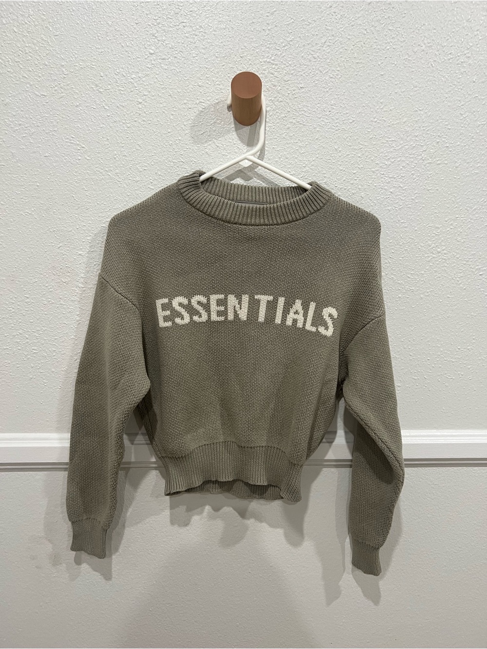 ESSENTIALS Women's Crewneck Knit Sweater in Olive Gray size small